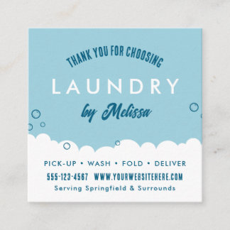 Modern Laundry Service Blue & White Thank You Card