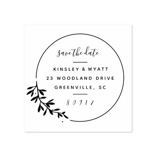 Modern laurel branch save the date return address rubber stamp