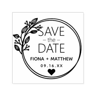 Modern Laurel Circular Save The Date Wedding Self-inking Stamp