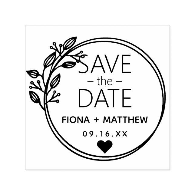 Modern Laurel Circular Save The Date Wedding Self-inking Stamp (Design)