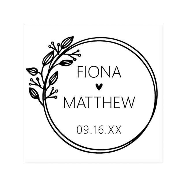 Modern Laurel Circular Wedding Self-inking Stamp (Design)