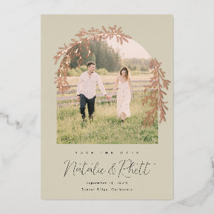 Modern Laurel Leaf Archway Wedding Save the Date F Foil Invitation
