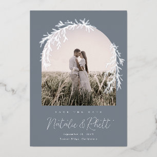 Modern Laurel Leaf Archway Wedding Save the Date Foil Invitation