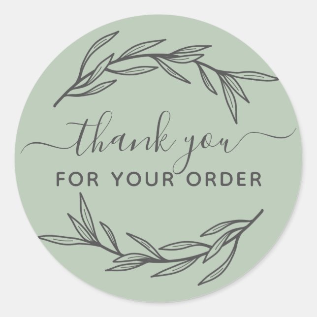 Modern Laurel Leaf Script Thank You Classic Round Sticker (Front)