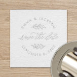 Modern Laurel Leaves Round Wedding Save the Date Embosser<br><div class="desc">Elegant personalized botanical wedding embosser features "Save the Date" in modern calligraphy script writing framed by a round wreath of laurel leaves and the circular custom text. Personalize with the name of the engaged bride and groom couple above and the wedding date below.</div>