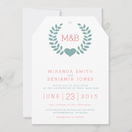Modern Laurel Monogram Wedding Invitation 5" X 7" Invitation Card