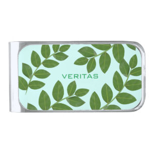 Modern Laurel Plant Leaves Silver Finish Money Clip