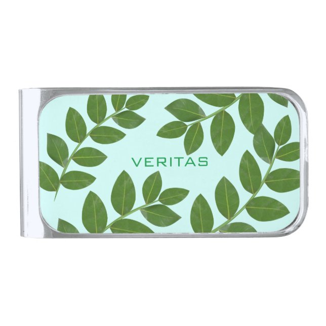 Modern Laurel Plant Leaves Silver Finish Money Clip (Front)