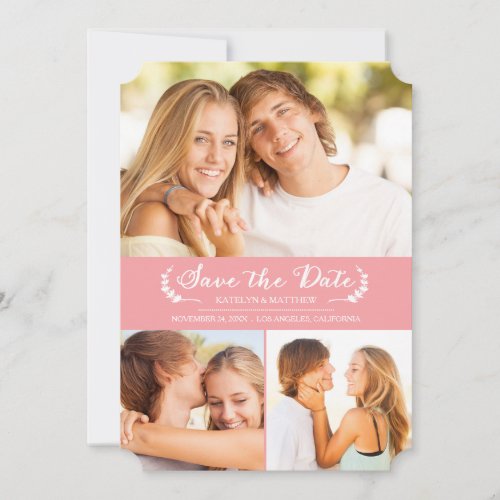 Modern Laurel Save the Date Photo Card / Pink