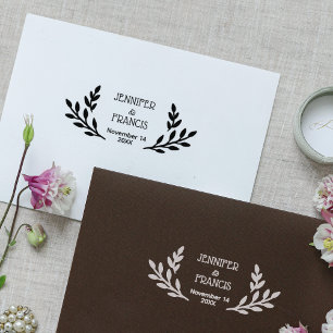 Modern Laurel Wedding Save the Date Rubber Stamp
