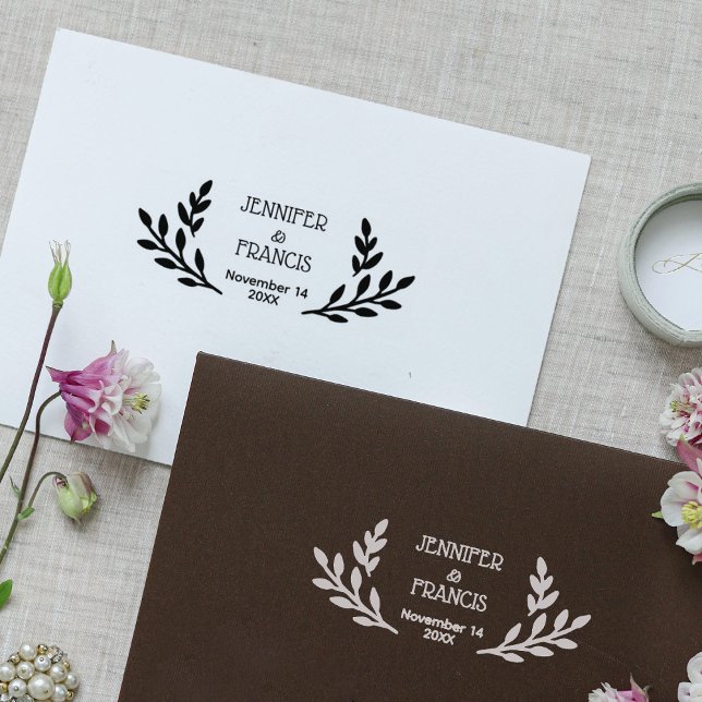 Modern Laurel Wedding Save the Date Rubber Stamp (Creator Uploaded)