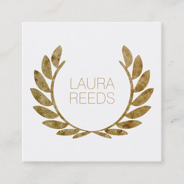 Modern Laurel Wreath Gold Professional Square Business Card (Front)