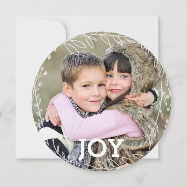 Modern Laurel Wreath Joy Christmas Photo Holiday Card (Front)