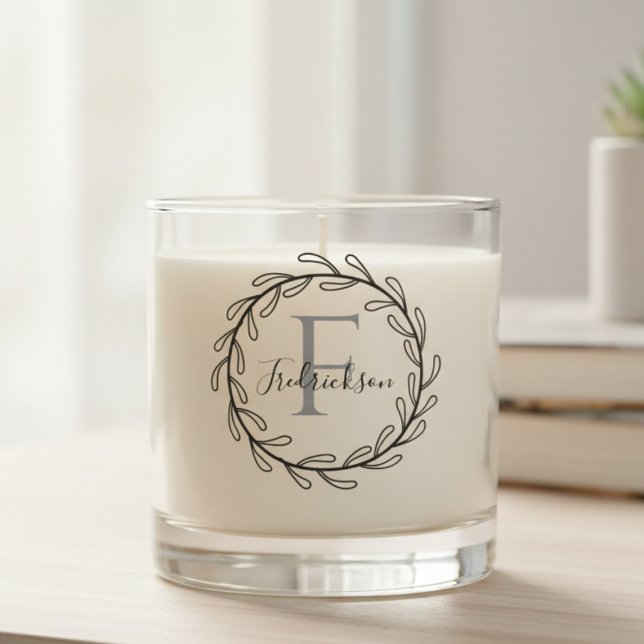 Modern Laurel Wreath Monogram Initial Scented Candle (Realtor Closing Gift Wreath Monogram Candle)