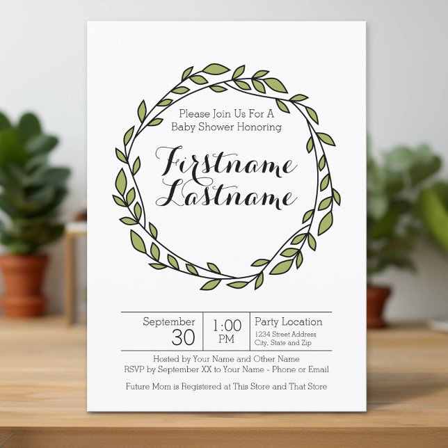 Modern Laurel Wreath Pattern Baby Shower Invitation (Custom Invitation with Download Option)