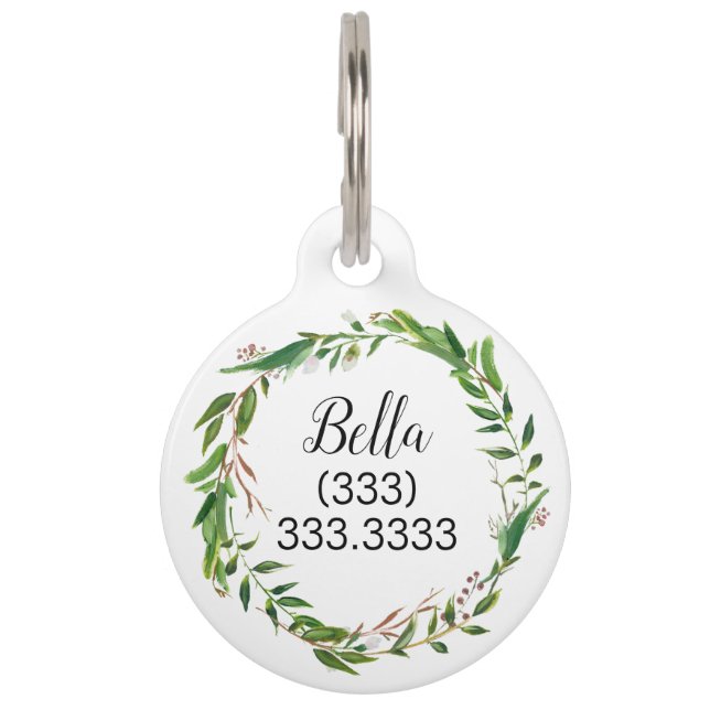 Modern Laurel Wreath Pet ID Tag (Front)