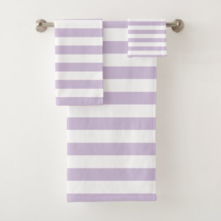Modern Lavender And White Striped   Bath Towel Set