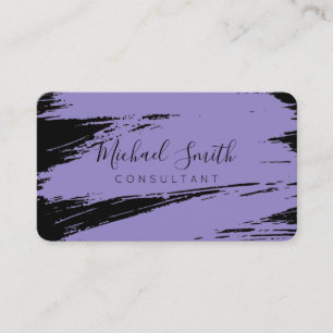 Modern Lavender Black Brush Stroke Paint Business Card