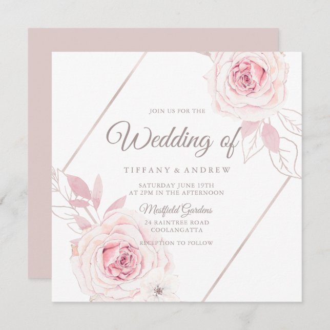 Modern Lavender Blush Roses Geometric Wedding Invitation (Front/Back)