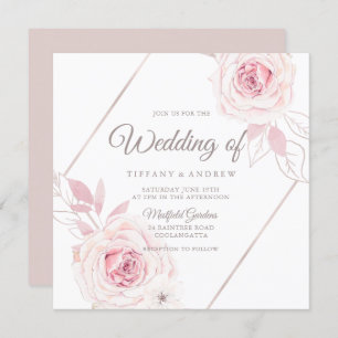 Modern Lavender Blush Roses Geometric Wedding Invitation