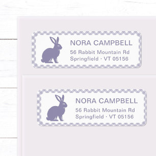 Modern Lavender Bunny Gingham Return Address Label