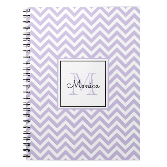 Modern Lavender Chevron Pattern Monogram  Notebook (Front)
