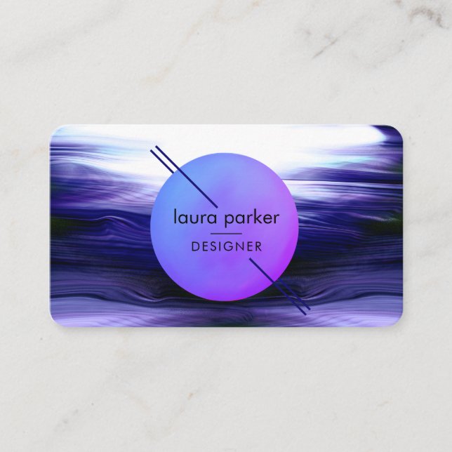 Modern Lavender Circle Moon Watercolour Waves  Business Card (Front)