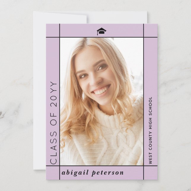 Modern lavender Class of 2026 graduation photo Announcement (Front)
