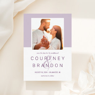 Modern Lavender Color Block Photo Wedding Save The Date