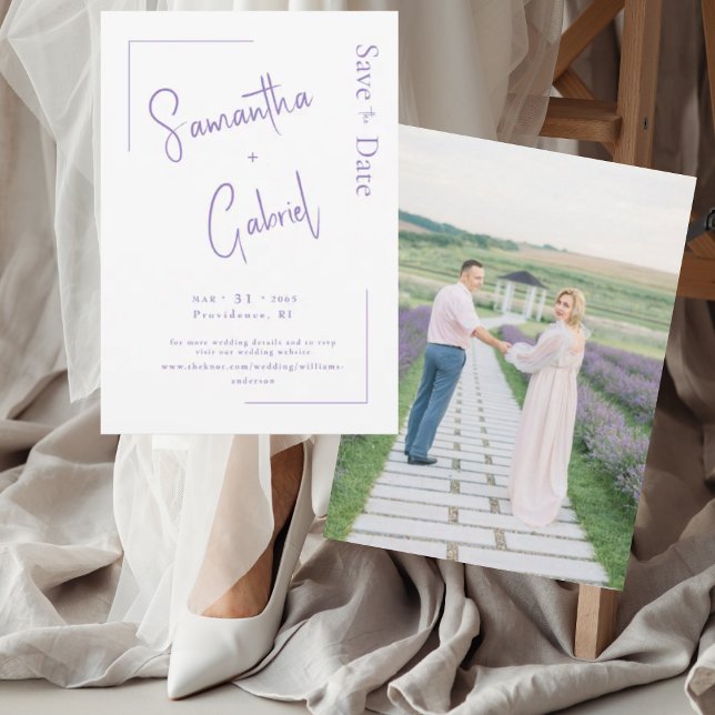 Modern Lavender Couple Photo Wedding Save the Date (Creator Uploaded)