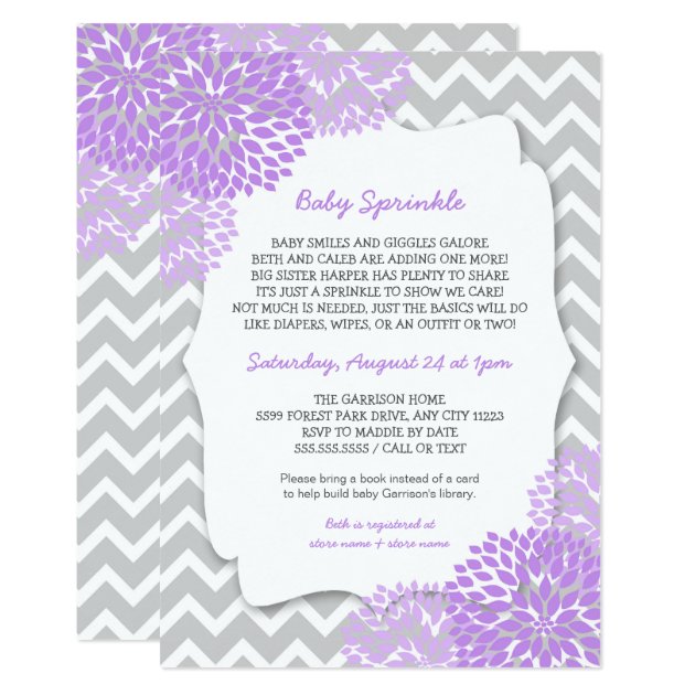 Modern Lavender Dahlia Baby Sprinkle Invites