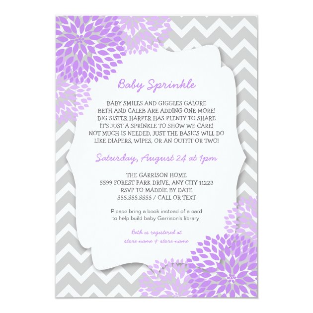 Modern Lavender Dahlia Baby Sprinkle Invites