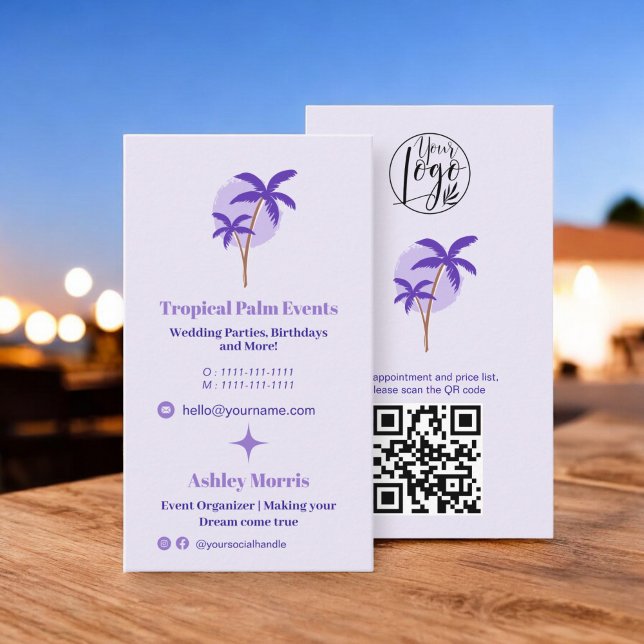 Modern lavender event planner photo qr code logo business card (Modern lavender event planner photo qr code logo business card)