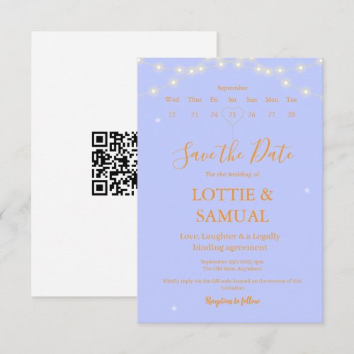 Modern Lavender fairy lights with QR code Save The Date