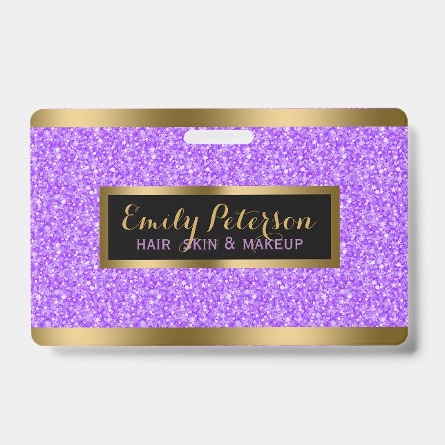Modern Lavender Faux Glitter Gold Accents Badge (Front)