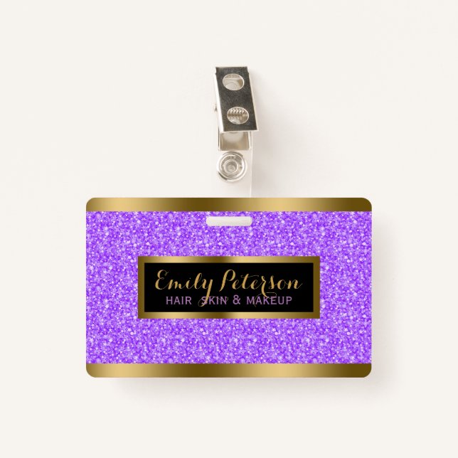 Modern Lavender Faux Glitter Gold Accents Badge (Front with Clip)