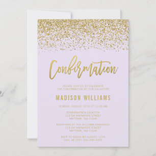 Modern Lavender Faux Gold Glitter Confirmation Invitation