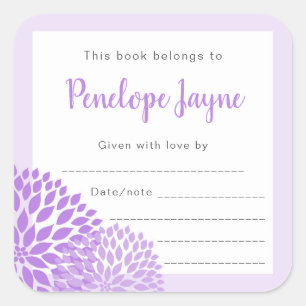 Modern Lavender Floral Bookplate, girl baby shower Square Sticker