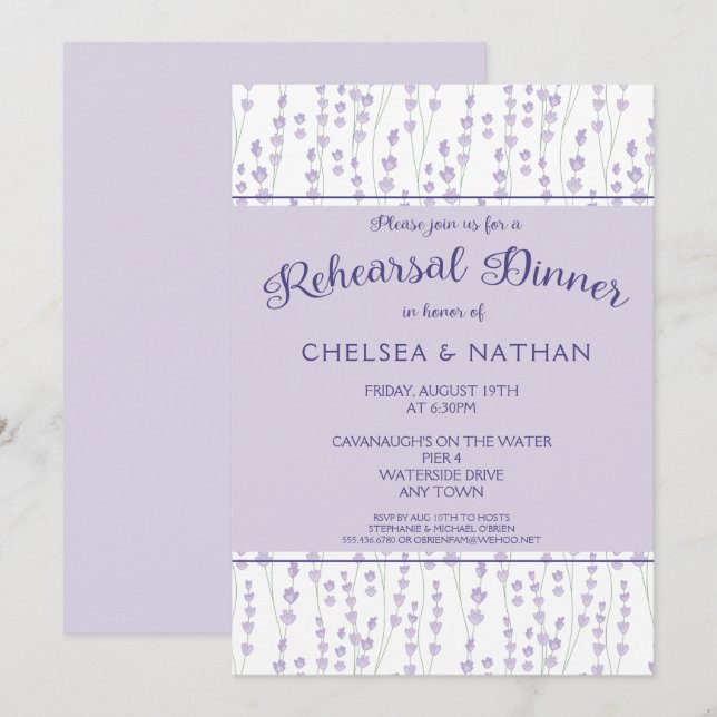 Modern Lavender Floral Rehearsal Dinner Invitation (Front/Back)