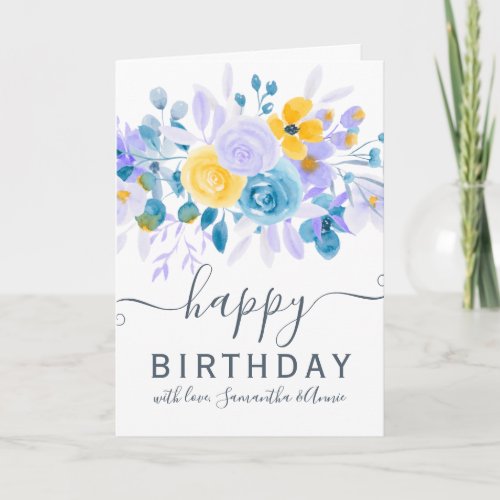 Modern lavender floral watercolor 2 photo birthday card