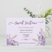 Modern lavender floral watercolor chic Sweet 16 Invitation (Standing Front)