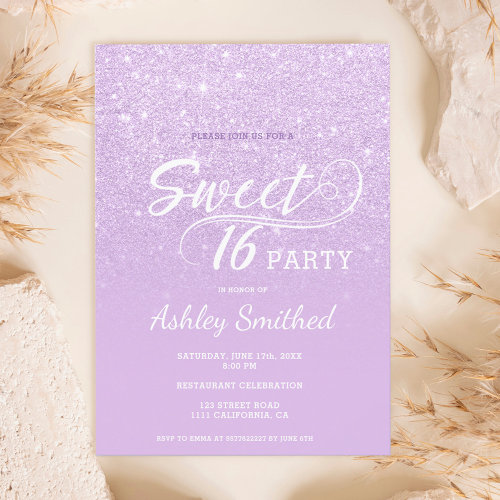 Modern lavender glitter ombre purple Sweet 16