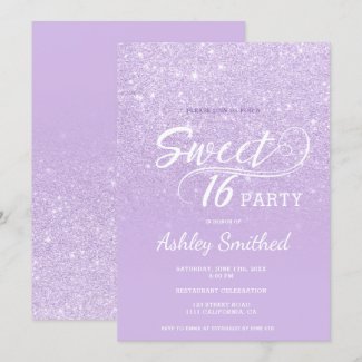 Modern lavender glitter ombre purple Sweet 16 Invitation