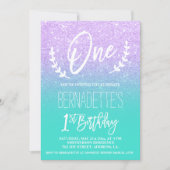 Modern lavender glitter typography first Birthday Invitation (Front)