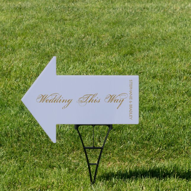 Modern Lavender Gold Arrow This Way Wedding Yard Sign (Insitu)