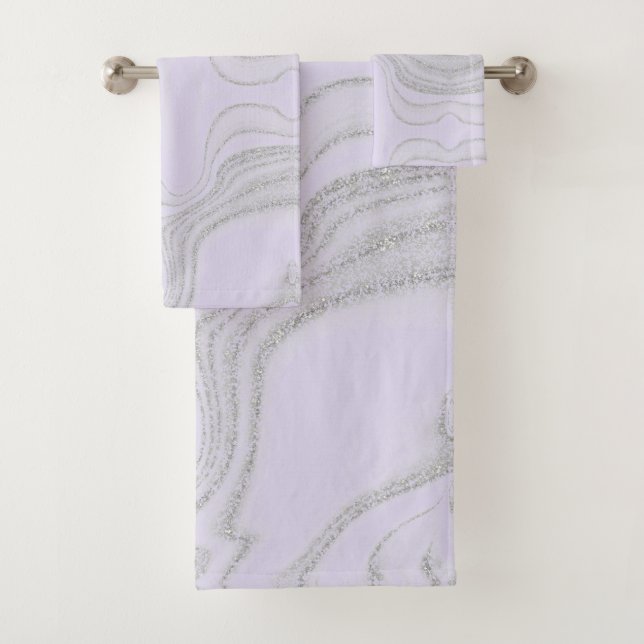 Modern lavender gray abstract marble pattern bath towel set (Insitu)