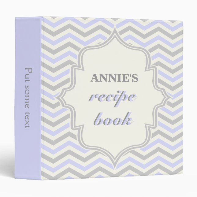 Modern lavender, grey chevron zigzag recipe binder (Front/Spine)