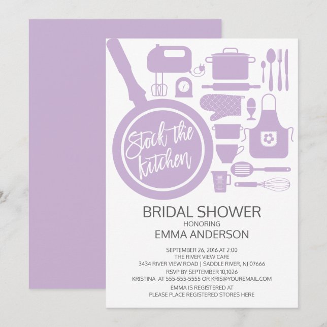 Modern Lavender Kitchen Bridal Shower Invitation (Front/Back)