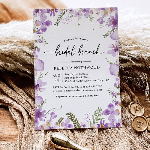 Modern Lavender Lilac Bridal Brunch Invitation 