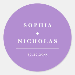 Modern Lavender Minimal Elegant Wedding Classic Round Sticker